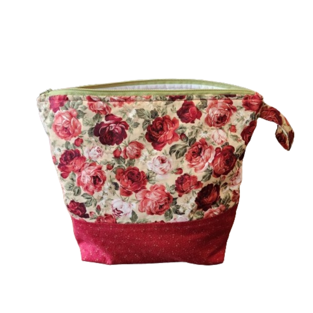 Zippered Pouch Knit Crochet Quilting Cotton Project WIP Bag Handmade EUC